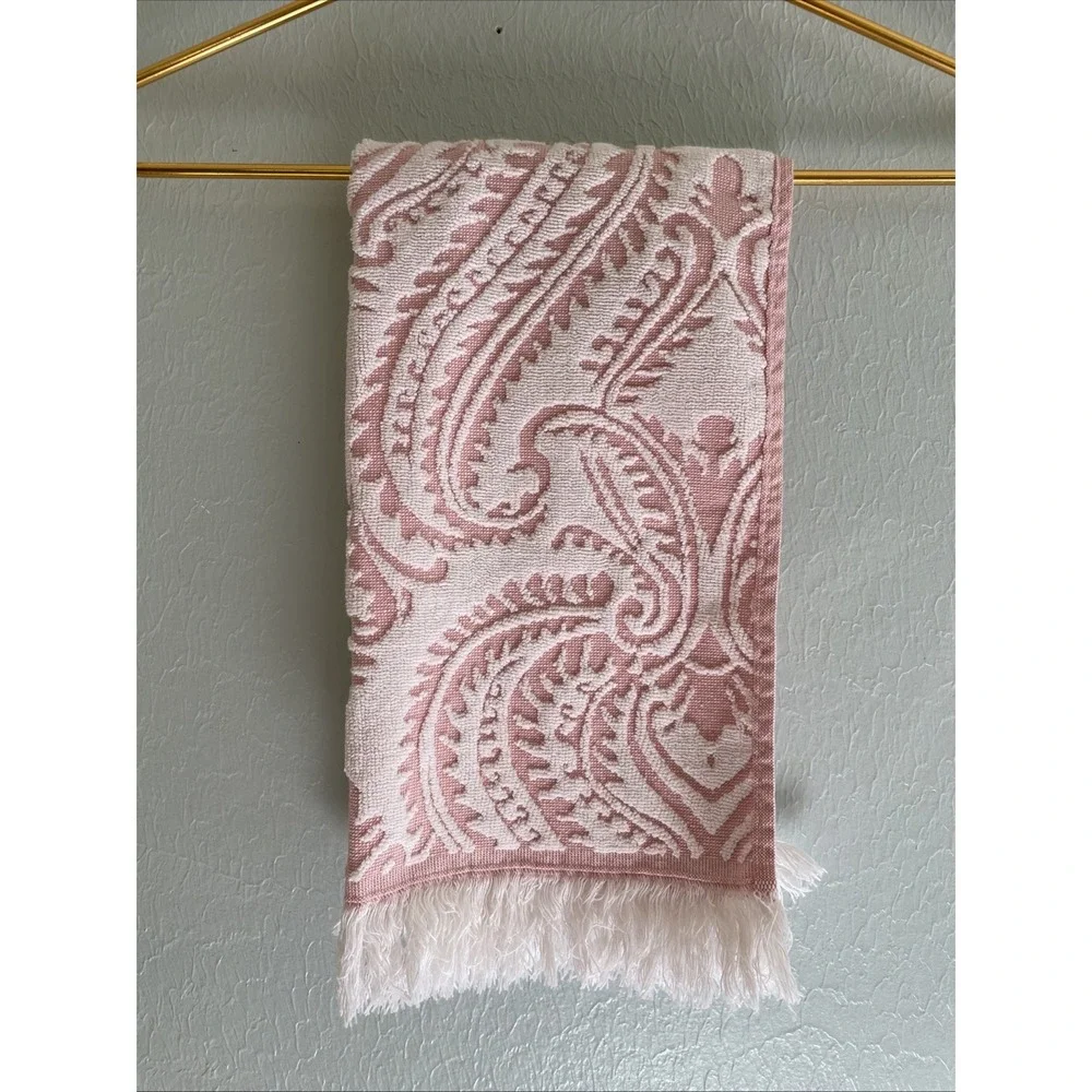 Enchante Laina Pink Paisley Turkish Cotton Towel Set Of 4 Bath & 4 Hand Fringe